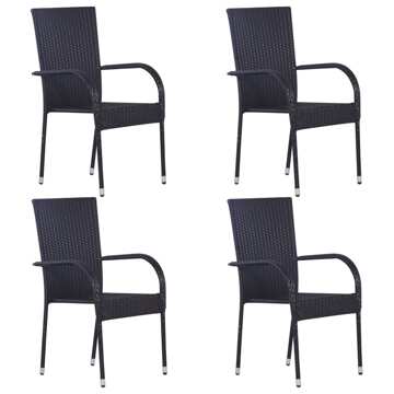 Cadeiras de Exterior Empilháveis 4 pcs Vime Pe Preto