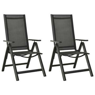 Cadeiras de Jardim Dobráveis 2 pcs Textilene e Alumínio Preto