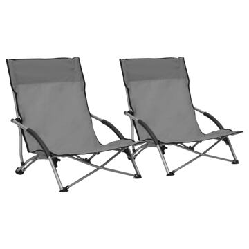 Cadeiras de Praia Dobráveis 2 pcs Tecido Cinzento