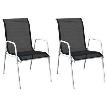 Cadeiras de Jardim Empilháveis Aço e Textilene Preto 2 pcs