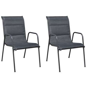 Cadeiras de Jardim Empilháveis Aço e Textilene Preto 2pcs