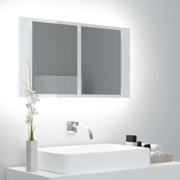 Armário Espelhado Casa de Banho LED 80x12x45cm Branco Brilhante