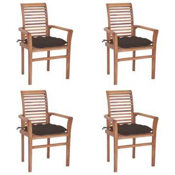 Cadeiras de Jantar 4 pcs C/ Almofadões Cinza-acastanhado Teca