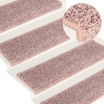 Tapete/carpete P/ Degraus 15 pcs 65x25 cm Branco e Cor-de-rosa
