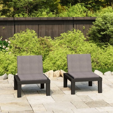 Cadeiras de Jardim com Almofadões 2 pcs Plástico Cinzento