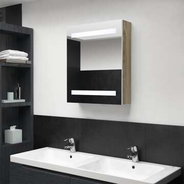 Armário Espelhado Casa de Banho LED 50x14x60 cm Branco/carvalho
