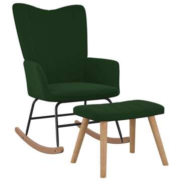 Cadeira de Baloiço com Banco Veludo Verde-escuro
