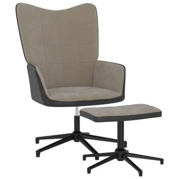 Cadeira de Descanso com Banco Pvc e Veludo Cinzento-claro