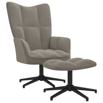 Cadeira de Descanso com Banco Veludo Cinzento-claro