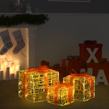 Caixas Presentes Natal Decorativas 3pcs Acrílico Branco Quente
