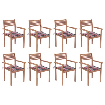 Cadeiras de Jardim Empilháveis C/ Almofadões 8 pcs Teca Maciça