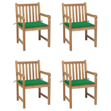 Cadeiras de Jardim C/ Almofadões Verdes 4 pcs Teca Maciça