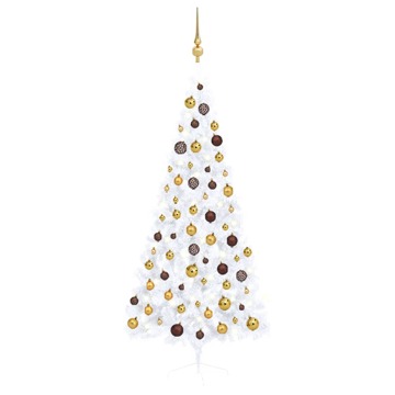 Meia Árvore Natal Artificial C/ Luzes LED e Bolas 180 cm Branco
