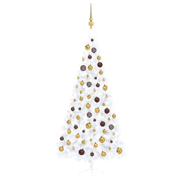 Meia Árvore Natal Artificial C/ Luzes LED e Bolas 210 cm Branco