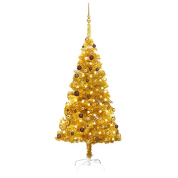 Árvore Natal Artificial C/ Luzes Led/bolas 180 cm Pet Dourado