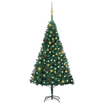 Árvore de Natal Artificial C/ Luzes LED e Bolas 180cm Pvc Verde