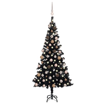 Árvore de Natal Artificial C/ Luzes LED e Bolas 180 cm Pvc Preto