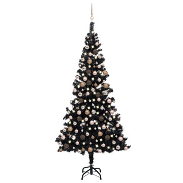 Árvore de Natal Artificial C/ Luzes LED e Bolas 210 cm Pvc Preto