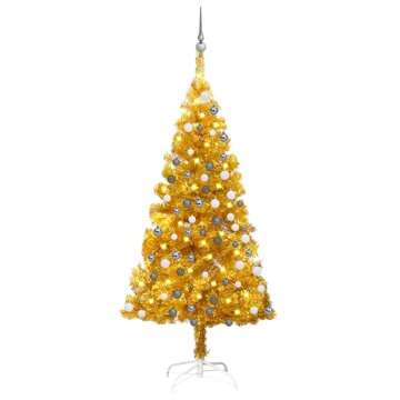 Árvore Natal Artificial C/ Luzes LED e Bolas 120 cm Pet Dourado