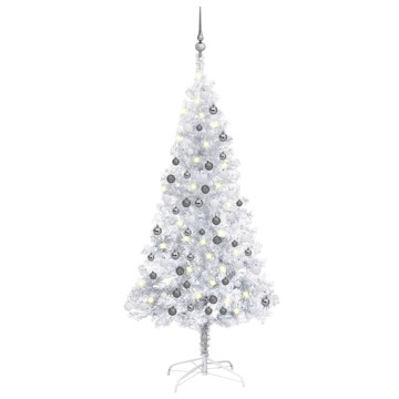 Árvore Natal Artificial C/ Luzes Led/bolas 150 cm Pet Prateado
