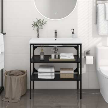 Móvel de casa de banho flutuante com lavatório e espelho preto
