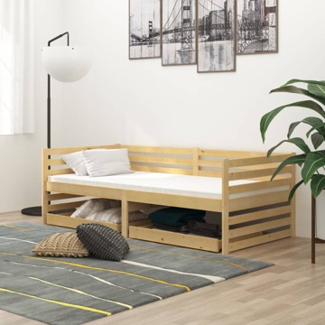 Sofá-cama com Gavetas 90x200 cm Pinho Maciço