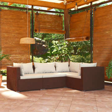 Conjunto Lounge Jardim C/ Almofadões Vime Pe Castanho 4 pcs