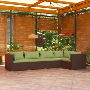 Conjunto Lounge de Jardim C/ Almofadões Vime Pe Castanho 5 pcs