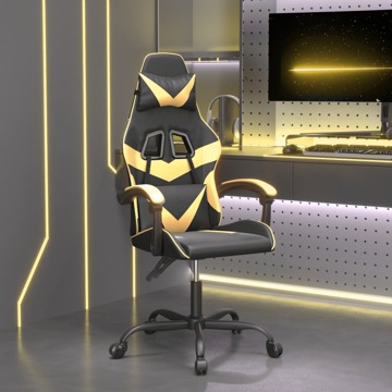 Cadeira Gaming Giratória Couro Artificial Preto e Dourado