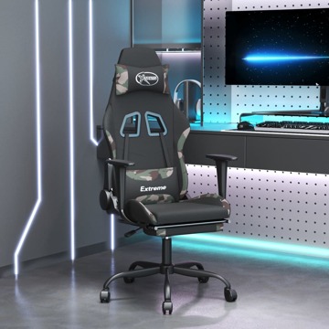 Cadeira de Gaming com Apoio de Pés Tecido Preto e Camuflagem