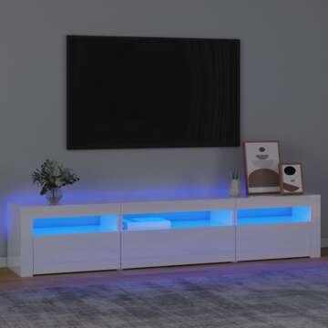 Móvel de Tv com Luzes LED 195x35x40 cm Branco Brilhante