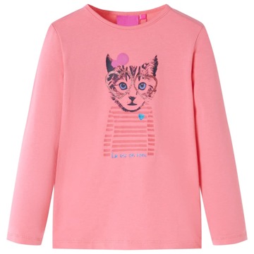 T-shirt Manga Comprida P/ Criança C/ Estampa de Gato Rosa 92