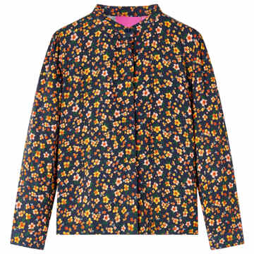 Camisa para Criança com Colarinho Mandarim Floral Azul-marinho 140