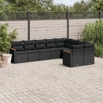 Conjunto de Sofás P/ Jardim C/ Almofadões Vime Pe Preto 9 pcs