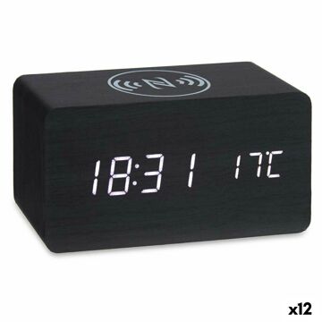 Relógio Despertador com Carregador sem Fios Preto Pvc Madeira Mdf 15 X 7,5 X 7 cm (12 Unidades)