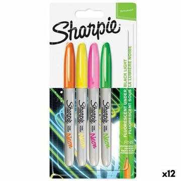 Conjunto de Canetas de Feltro Sharpie Neon Multicolor 4 Peças 1 mm (12 Unidades)