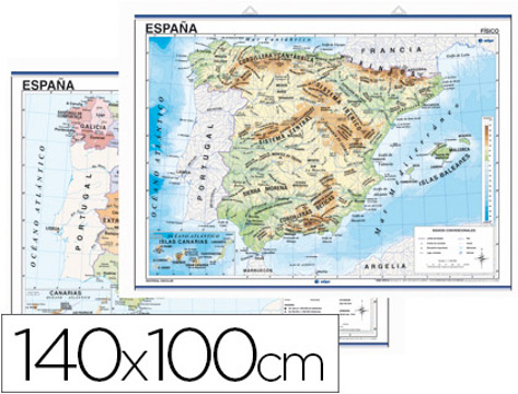 Mapa Mural de Espanha Fisico/politico 140x100cm