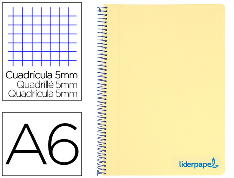 Caderno Espiral A6 Micro Wonder Tapa Plástico 120h 90 gr Cuadro 5mm 4 Bandas Color Amarelo