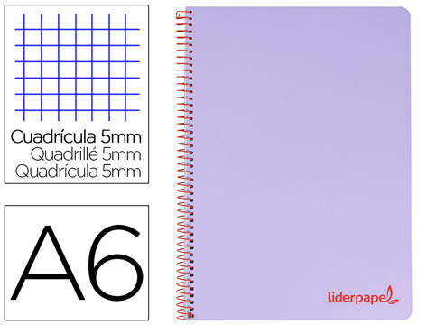 Caderno Espiral A6 Micro Wonder Tapa Plástico 120h 90 gr Cuadro 5mm 4 Bandas Color Violeta