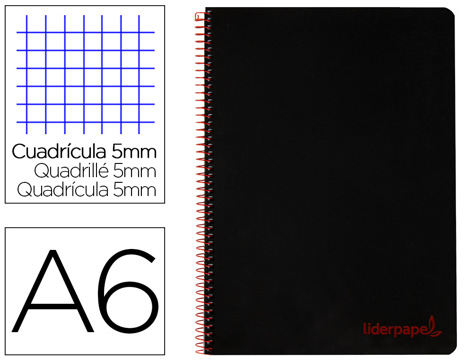 Caderno Espiral A6 Micro Wonder Tapa Plástico 120h 90 gr Cuadro 5mm 4 Bandas Color Negro