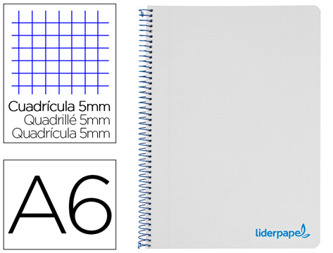 Caderno Espiral A6 Micro Wonder Tapa Plástico 120h 90 gr Cuadro 5mm 4 Bandas Color Cinza