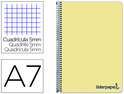 Caderno Espiral A7 Micro Wonder Tapa Plástico 100h 90 gr Cuadro 5mm 4 Bandas Color Amarelo