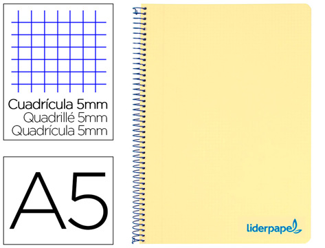 Caderno Espiral A5 Micro Wonder Capa Plástico 120f 90g Quadricula 5mm 5 Bandas 6 Furos Amarelo