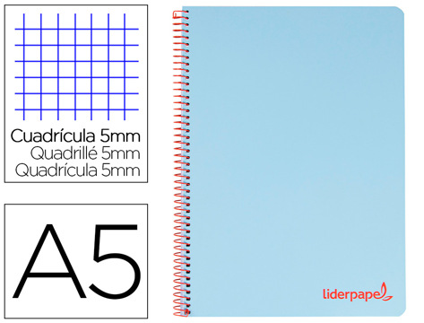Caderno Espiral A5 Micro Wonder Capa Plástico 120f 90g Quadricula 5mm 5 Bandas 6 Furos Azul