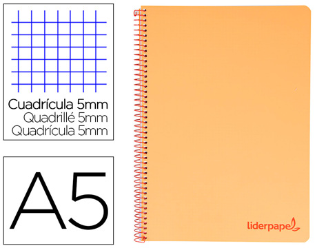 Caderno Espiral A5 Micro Wonder Capa Plástico 120f 90g Quadricula 5mm 5 Bandas 6 Furos Laranja