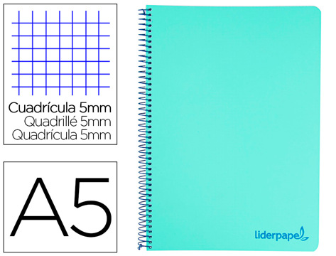 Caderno Espiral A5 Micro Wonder Capa Plástico 120f 90g Quadricula 5mm 5 Bandas 6 Furos Verde