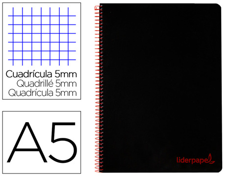 Caderno Espiral A5 Micro Wonder Capa Plástico 120f 90g Quadricula 5mm 5 Bandas 6 Furos Preto