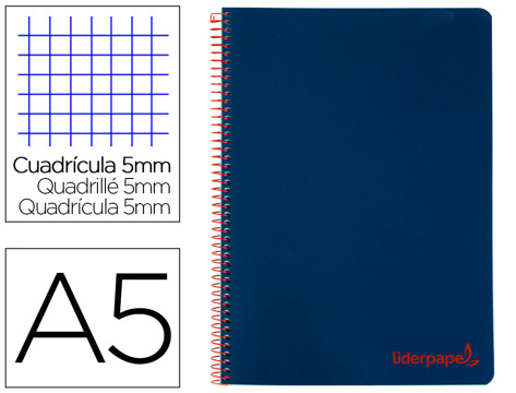 Caderno Espiral A5 Micro Wonder Capa Plástico 120f 90g Quadricula 5mm 5 Bandas 6 Furos Azul Marinho