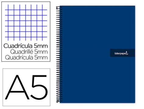 Caderno Espiral A5 Micro Crafty Tapa Forrada 120h 90 gr Cuadro 5mm 5 Bandas6 Taladros Color Azul