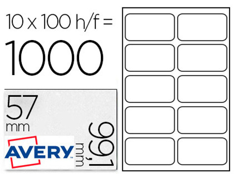Etiqueta Avery Adesiva Branca Cartão de Visita Medidas 99,1x57 mm Inkjet Laser Impressora 1000 Unidades Caixa de 100 Folh
